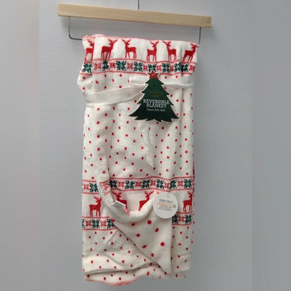 NWT Modern Baby Reversible Fair Isle 2 Ply Soft Blanket 30x40